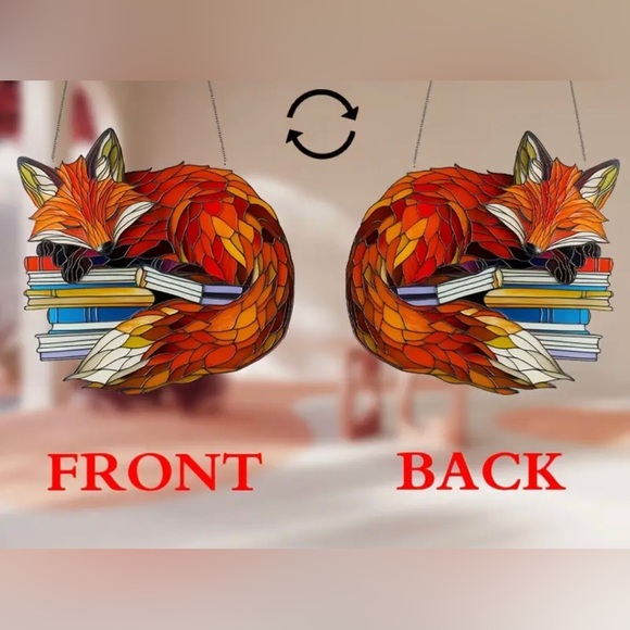 Fox suncatcher - new in package - sleepy bookish fox - stained glass effect - Picture 4 of 5